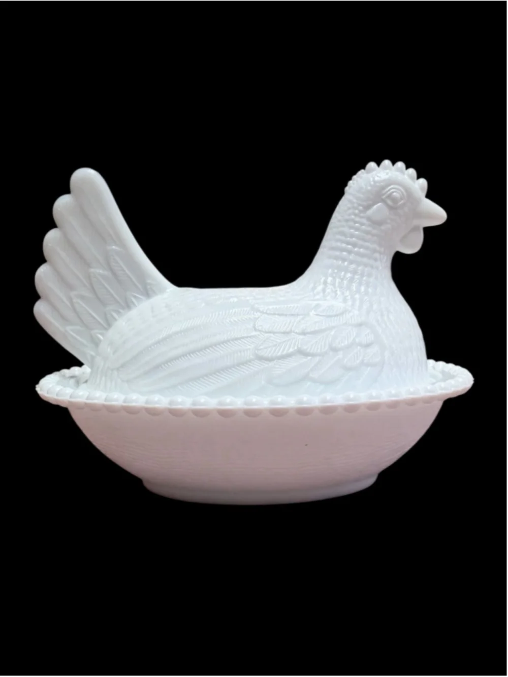 Beautiful Unmarked Indiana Glass Vintage White Milk Glass Hen On Nest Candy Dish